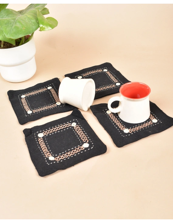 Black cotton embroidered table coasters : HTC10D-HTC10D04