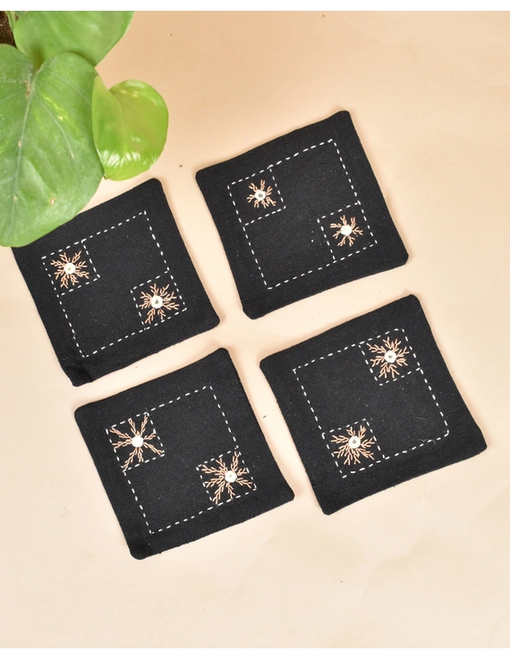 Black cotton embroidered table coasters : HTC10D-Four-2
