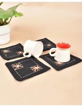 Black cotton embroidered table coasters : HTC10D-Four-3-sm