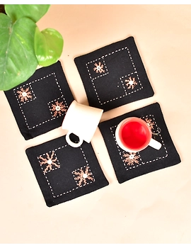 Black cotton embroidered table coasters : HTC10D-Six-1-sm