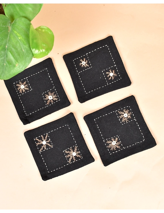 Black cotton embroidered table coasters : HTC10D-Six-2