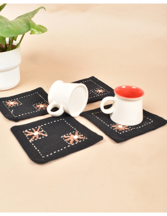 Black cotton embroidered table coasters : HTC10D-Six-3