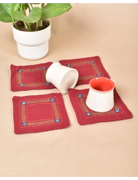 Maroon cotton embroidered table coasters : HTC12F-HTC12F06-sm