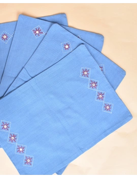 Blue cotton embroidered table Mats : HTM07A-Four-1-sm