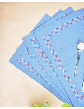 Blue cotton embroidered table Mats : HTM08B-Four-1-sm