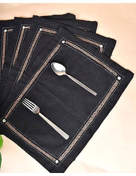 Black cotton embroidered table Mats : HTM07F-Four-1-sm