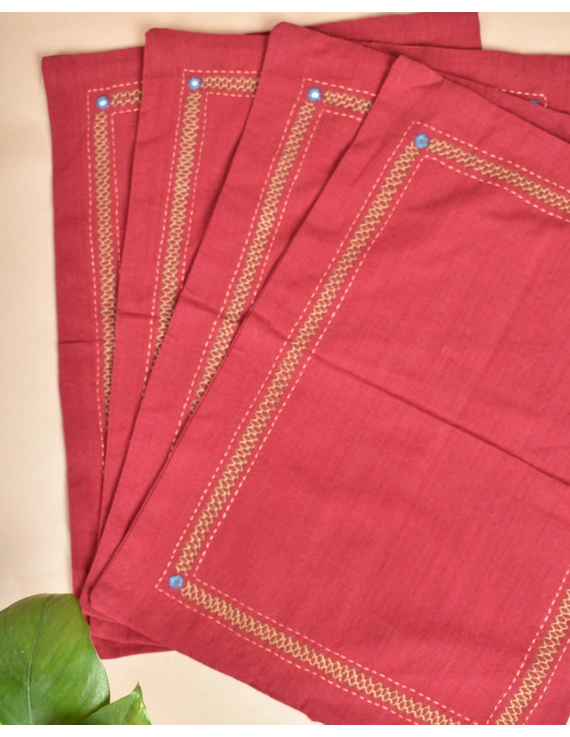 Maroon cotton embroidered table Mats : HTM12F-HTM12F06