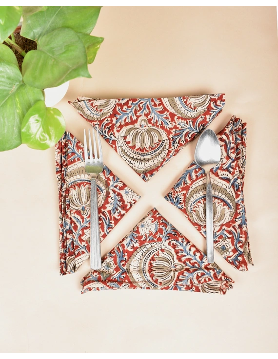 Blue cotton embroidered table Napkins : HTN07B-Four-1