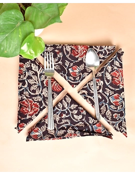 Black cotton embroidered table Napkins : HTN07F-Four-1-sm