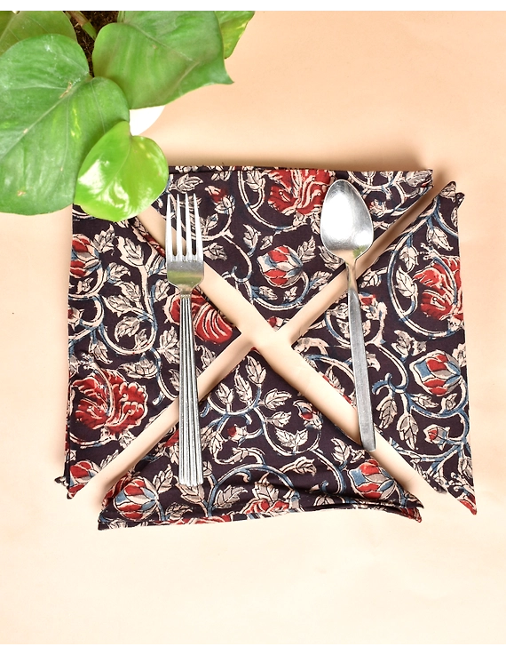 Black cotton embroidered table Napkins : HTN07F-Four-1
