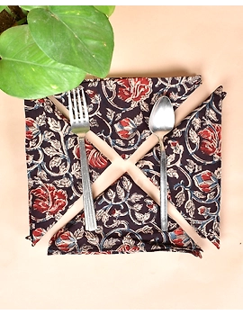 Black cotton embroidered table Napkins : HTN07F-HTN07F06-sm