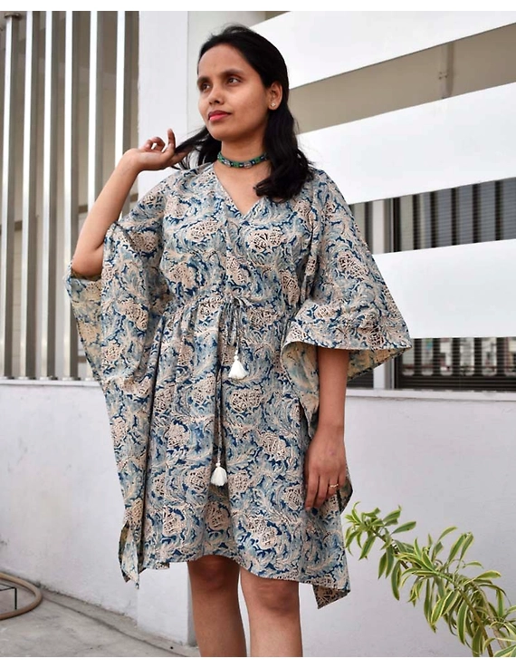 Short kaftan in blue kalamkari cotton: NW120A-NW120A