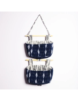 Wall stationary organiser in blue ikat: STF02A-4-sm