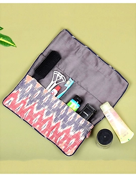 Folding toiletry pouch in pink ikat: VKR01B-1-sm