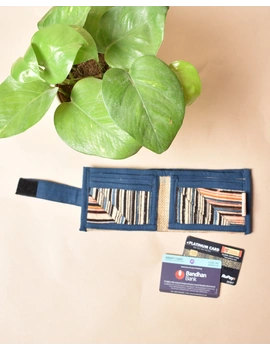 Narrow unisex wallet -  Blue kalamkari stripes : WLN01C-2-sm