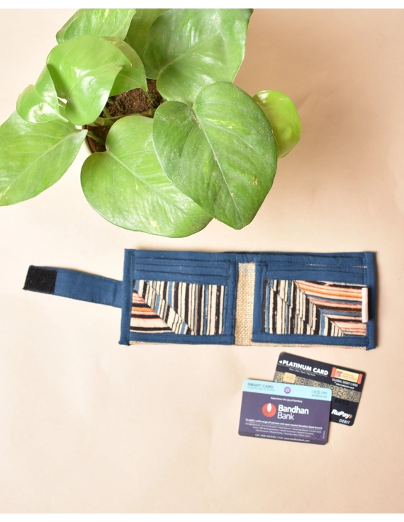 Narrow unisex wallet -  Blue kalamkari stripes : WLN01C-2