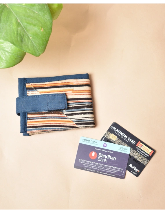Narrow unisex wallet -  Blue kalamkari stripes : WLN01C-3