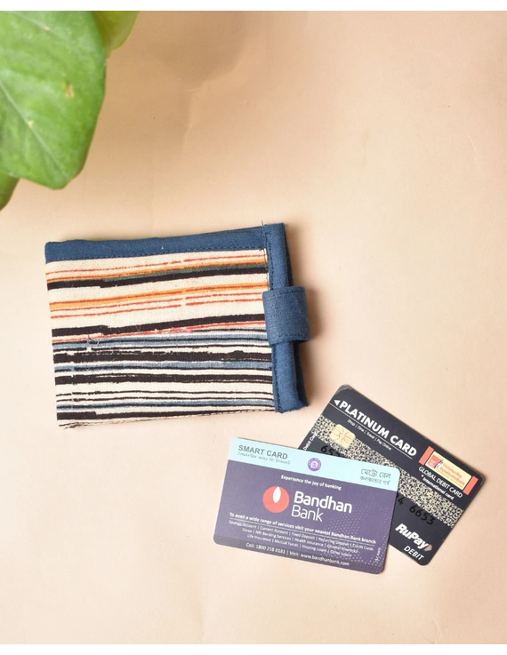Narrow unisex wallet -  Blue kalamkari stripes : WLN01C-4
