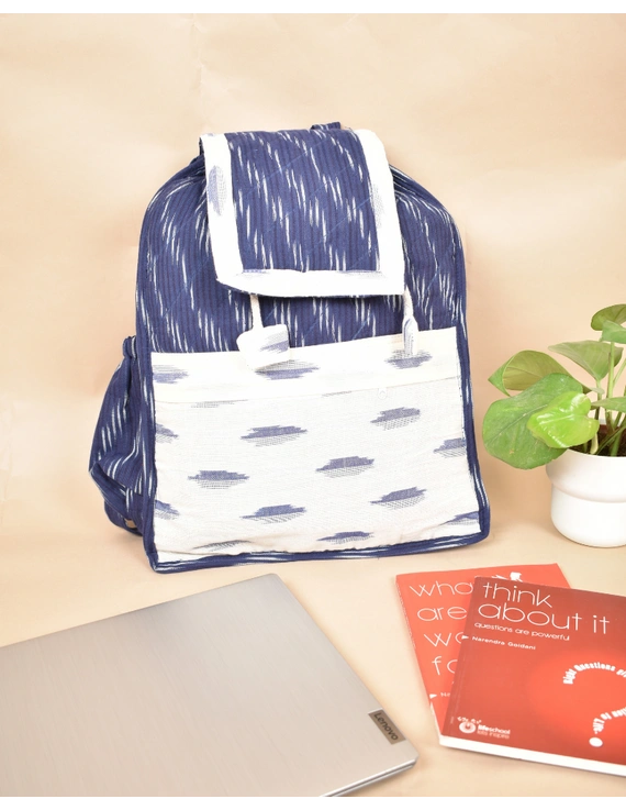 Blue and white ikat backpack laptop bag : LBB01B-LBB01B