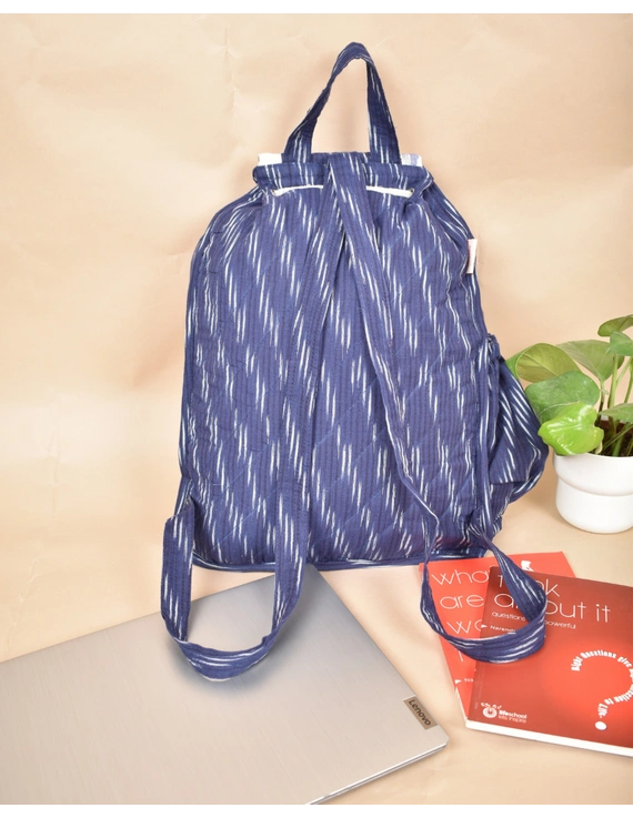 Blue and white ikat backpack laptop bag : LBB01B-1