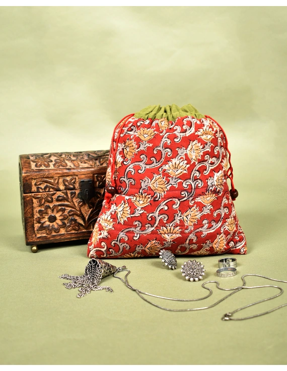 Red Kalamkari potli pouch: PPP01A-PPP01A