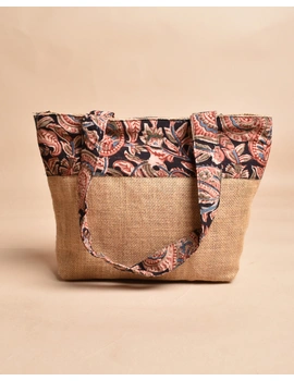 Soft jute tambulam or gift bag with black Kalamakri print : MSJ03A-MSJ03A-sm