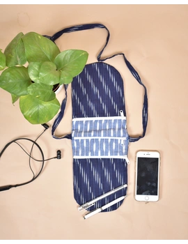 Multi-pocket sling bag in blue ikat cotton: CPI01B-1-sm