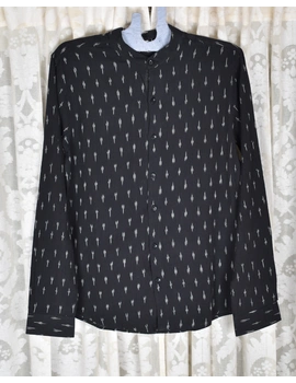 Black ikat Mandarin Collar Full Sleeve Shirt: GT410A-GT410A-S-sm