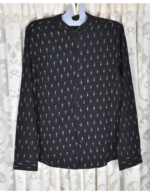 Black ikat Mandarin Collar Full Sleeve Shirt: GT410A-GT410A-S