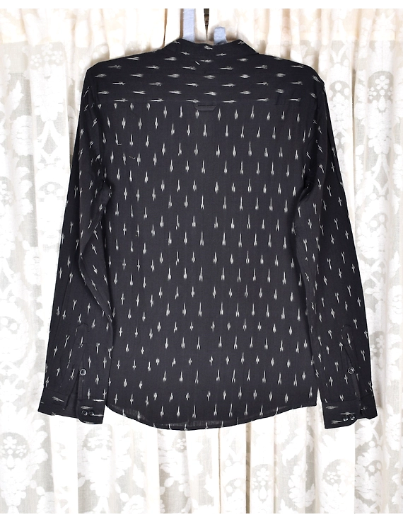 Black ikat Mandarin Collar Full Sleeve Shirt: GT410A-S-1