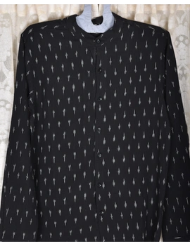 Black ikat Mandarin Collar Full Sleeve Shirt: GT410A-S-2-sm