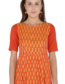 Orange Fitted ikat silk gown with high low hem: LD300C-S-4-sm