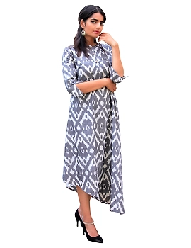ASSYMETRIC GREY-OFFWHITE IKAT DRESS : LD450A-M-3-sm