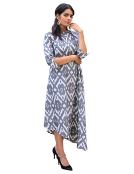 ASSYMETRIC GREY-OFFWHITE IKAT DRESS : LD450A-S-3-sm