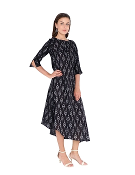 ASSYMETRIC MAROON BLACK IKAT DRESS: LD450C-L-4-sm