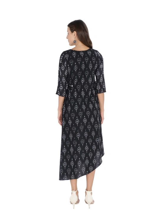 ASSYMETRIC MAROON BLACK IKAT DRESS: LD450C-M-1
