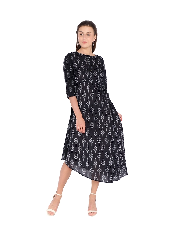 ASSYMETRIC MAROON BLACK IKAT DRESS: LD450C-M-2