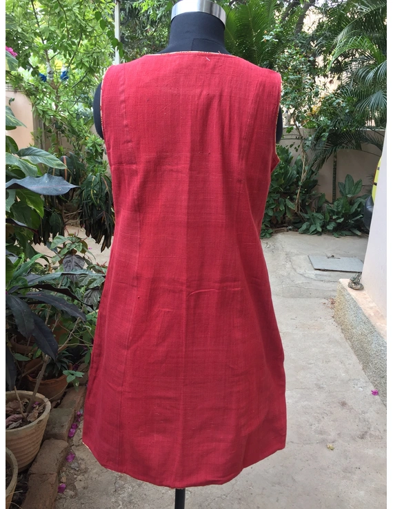 CLASSIC SHORT DRESS IN RED KHADI COTTON : LD460A-S-LD460A-L