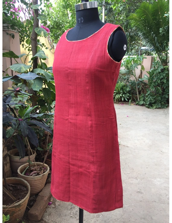 CLASSIC SHORT DRESS IN RED KHADI COTTON : LD460A-S-M-1