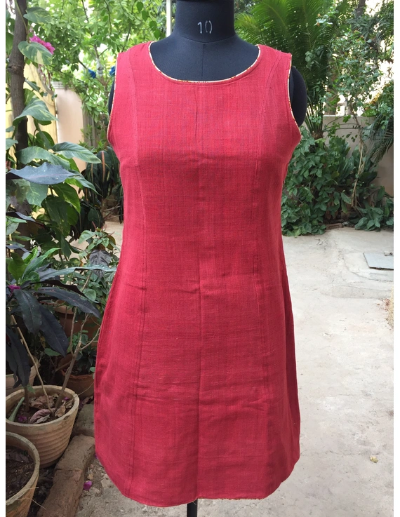 CLASSIC SHORT DRESS IN RED KHADI COTTON : LD460A-S-M-2