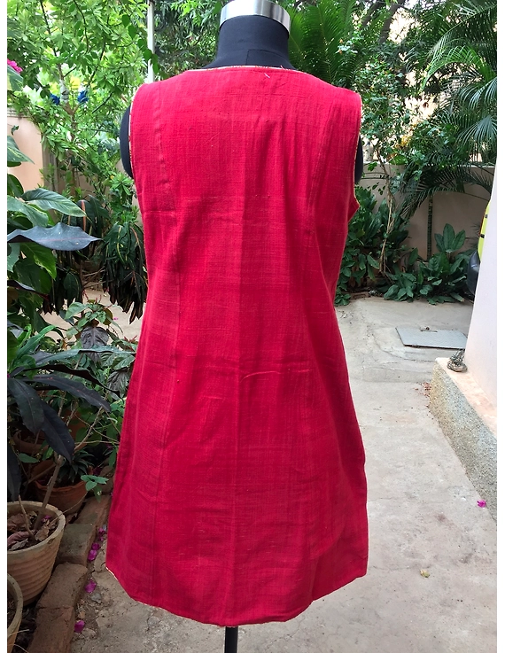 CLASSIC SHORT DRESS IN RED KHADI COTTON : LD460A-S-S-1