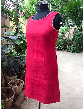 CLASSIC SHORT DRESS IN RED KHADI COTTON : LD460A-S-S-2-sm