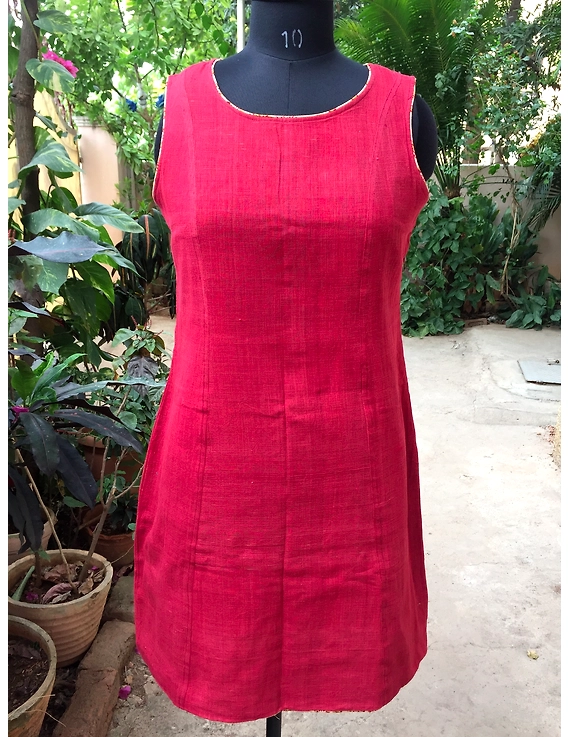 CLASSIC SHORT DRESS IN RED KHADI COTTON : LD460A-S-LD460A-S