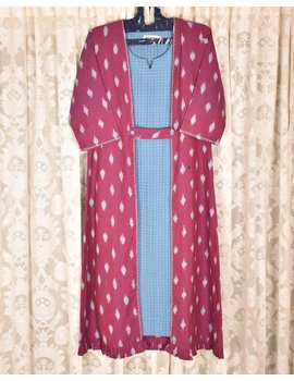 Purple ikat jacket dress with matching handloom inner dress: LD560A-LD560A-L-sm