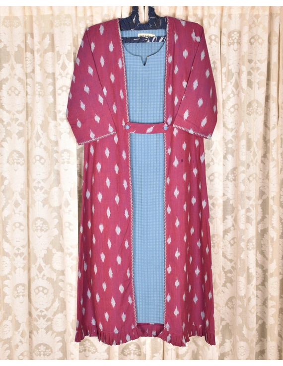 Purple ikat jacket dress with matching handloom inner dress: LD560A-LD560A-L