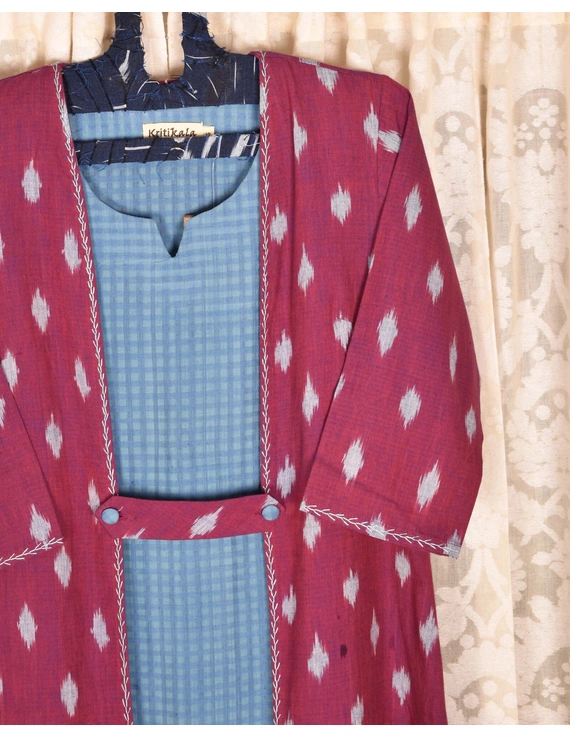 Purple ikat jacket dress with matching handloom inner dress: LD560A-L-2