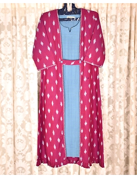 Purple ikat jacket dress with matching handloom inner dress: LD560A-LD560A-M-sm