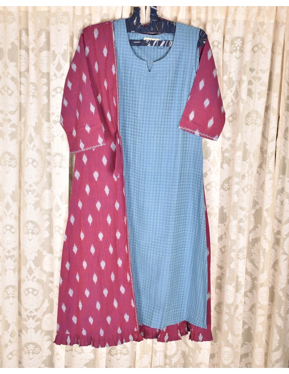 Purple ikat jacket dress with matching handloom inner dress: LD560A-M-3