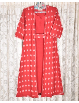 Red ikat jacket dress with matching handloom inner dress: LD560B-LD560B-M-sm