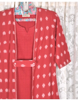 Red ikat jacket dress with matching handloom inner dress: LD560B-M-1-sm